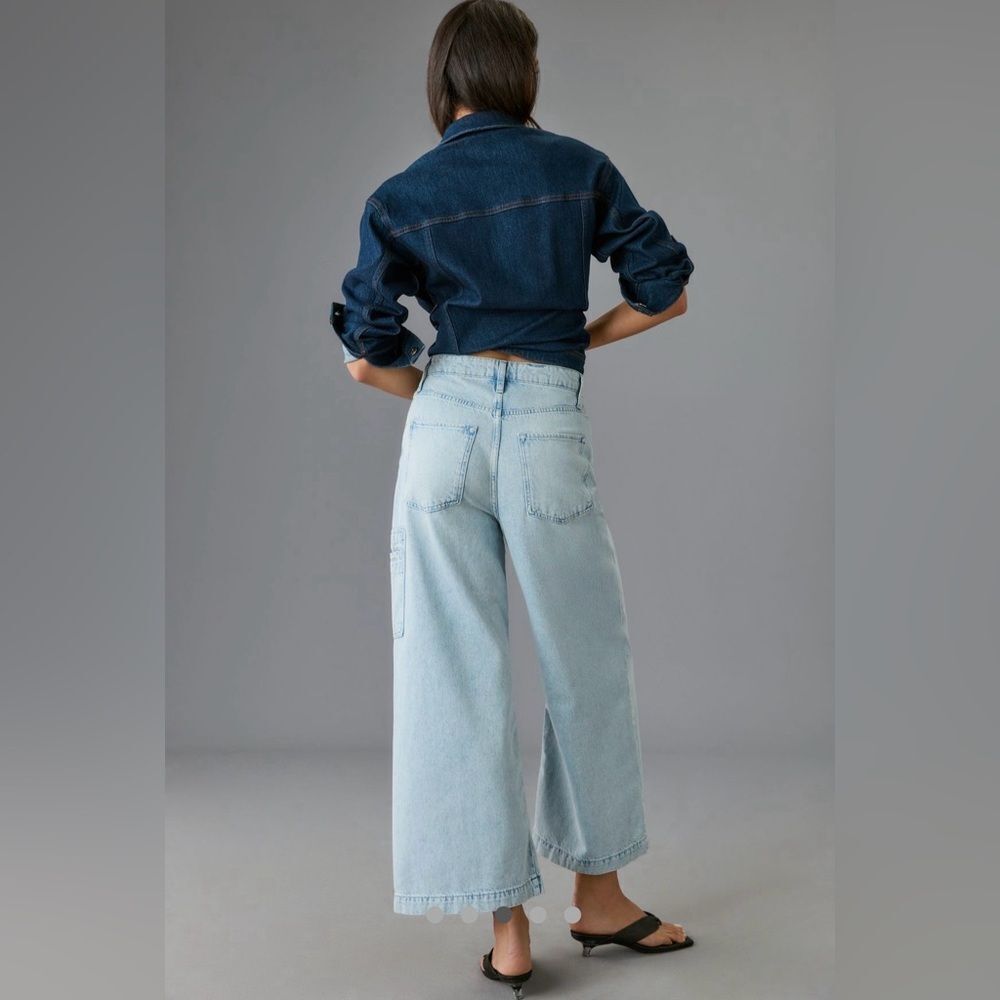 Anthro Triarchy 100% Organic Cotton Ms Campbell Cropped Wide Leg Cargo Jean - Picture 2 of 11